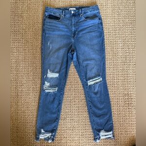 Good American, Good Waist skinny jeans - distressed knee and raw ankle hem